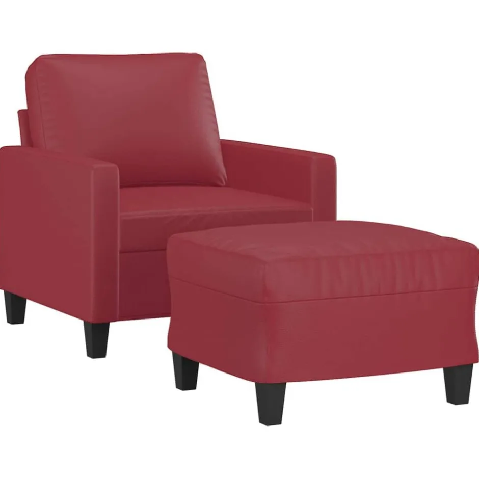 Clearance vidaXL Fåtölj med fotpall 60 cm Konstläder Vinröd