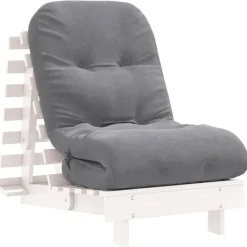 vidaXL Futonbäddsoffa med madrass 60x206x11 cm massiv furu Vit