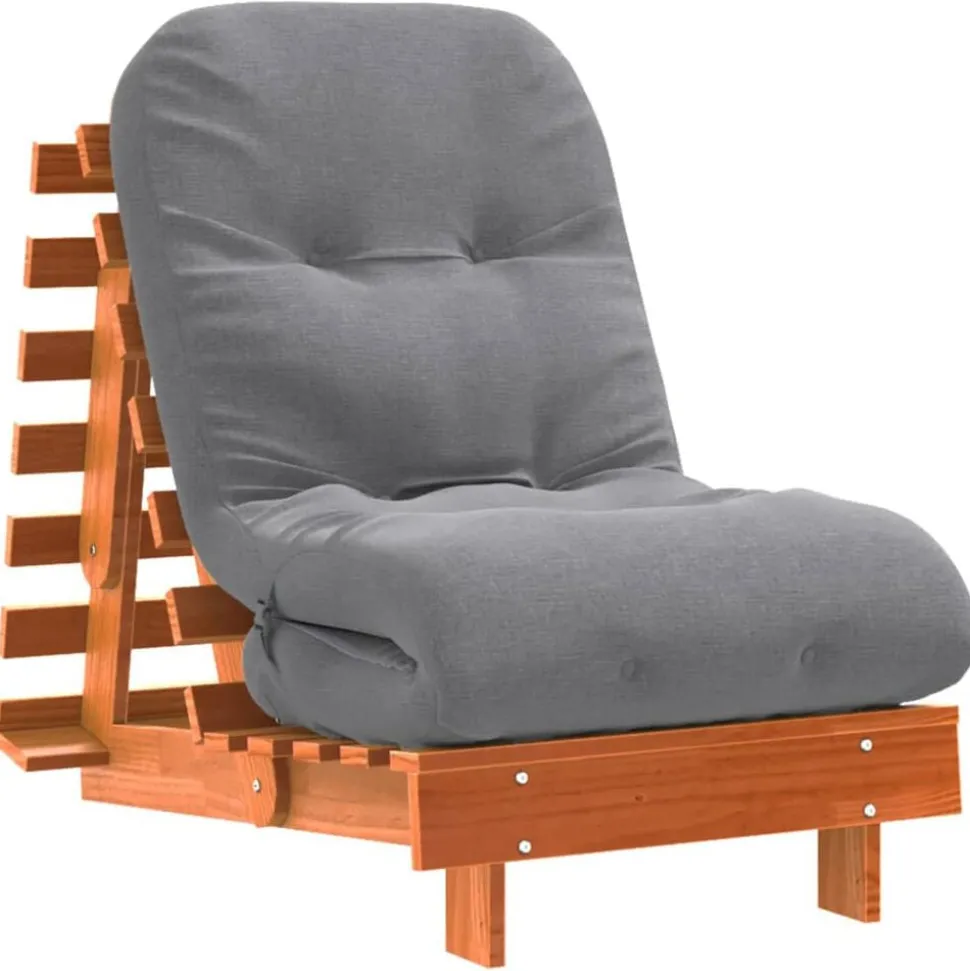 vidaXL Futonbäddsoffa med madrass vaxad brun 60x206x11 cm massiv furu