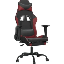 vidaXL Gamingstol med fotstöd svart och vinröd konstläder