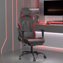 vidaXL Gamingstol med fotstöd svart och vinröd konstläder