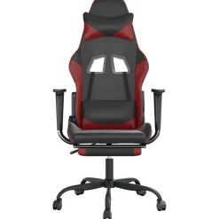 vidaXL Gamingstol med fotstöd svart och vinröd konstläder