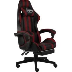 New vidaXL Gamingstol med fotstöd svart och konstläder Vinröd