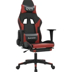 vidaXL Gamingstol med massage och fotstöd svart och vinröd konstläder