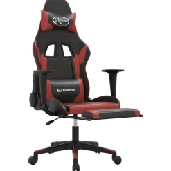 vidaXL Gamingstol med massage och fotstöd svart och vinröd konstläder