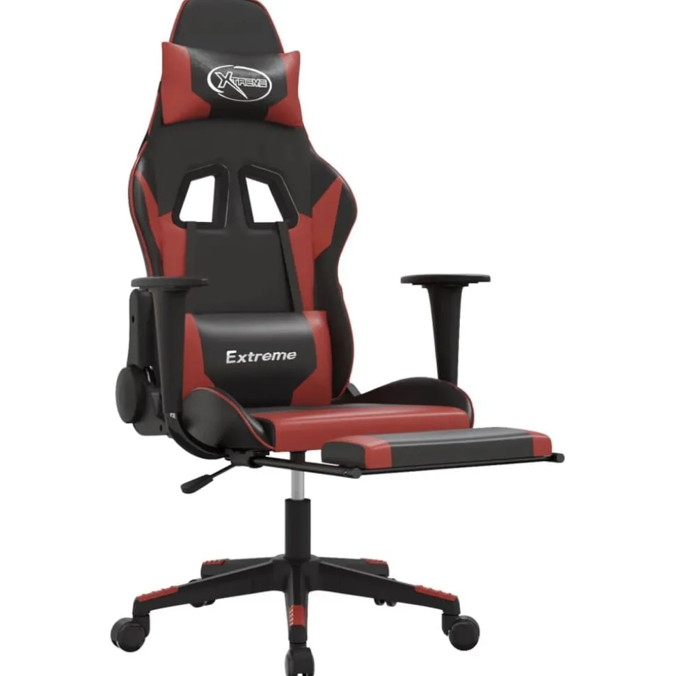 vidaXL Gamingstol med massage och fotstöd svart och vinröd konstläder