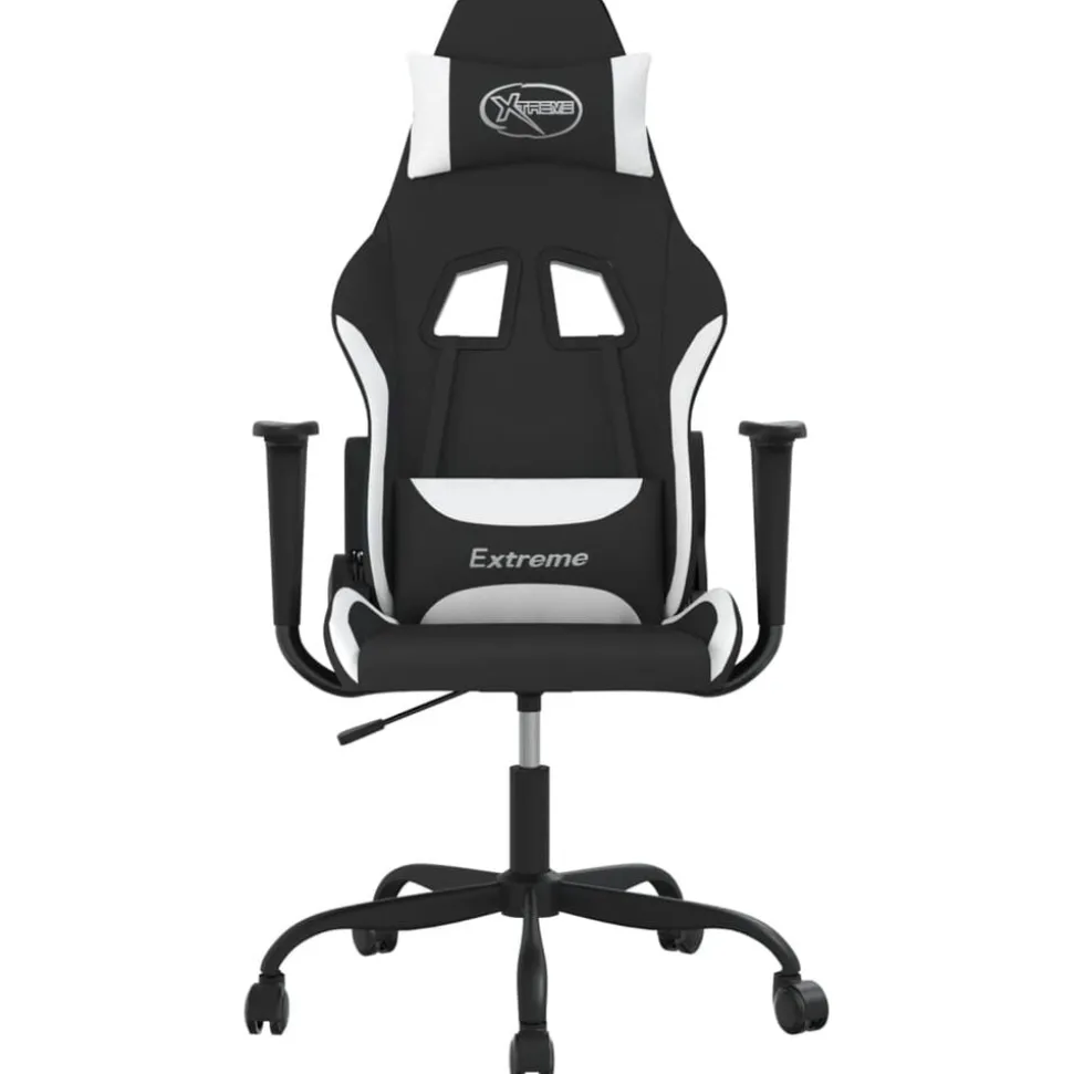 vidaXL Gamingstol med massage svart och vit tyg