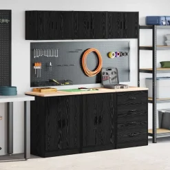 vidaXL Garageskåp 6 delar svart konstruerat trä