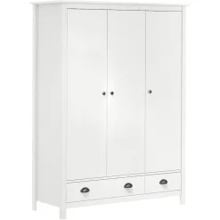 vidaXL Garderob 3 dörrar Hill vit 127x50x170 cm massiv furu
