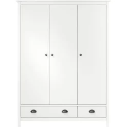 vidaXL Garderob 3 dörrar Hill vit 127x50x170 cm massiv furu