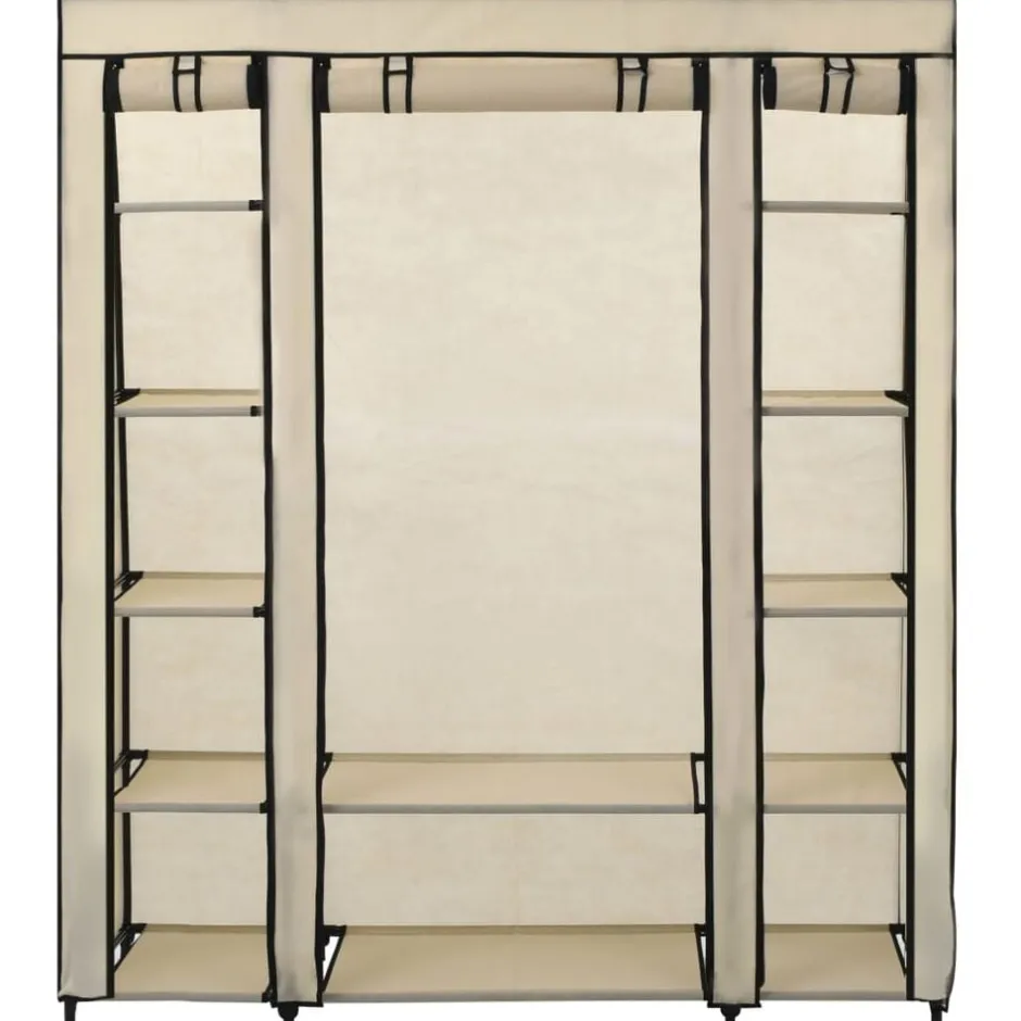 Best vidaXL Garderob med fack och stänger gräddvit 150x45x176 cm tyg Kräm