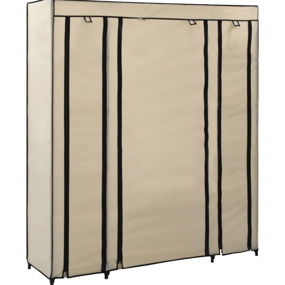 Best vidaXL Garderob med fack och stänger gräddvit 150x45x176 cm tyg Kräm