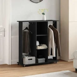Outlet vidaXL Garderob med hjul 102x38x110 cm konstruerat trä Svart