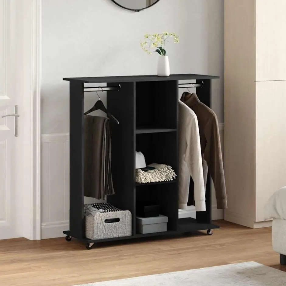 Outlet vidaXL Garderob med hjul 102x38x110 cm konstruerat trä Svart