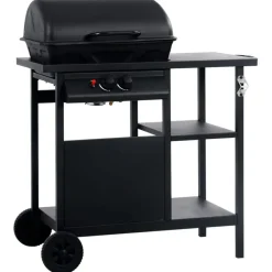 Outlet vidaXL Gasolgrill med sidobord i 3 nivåer Svart