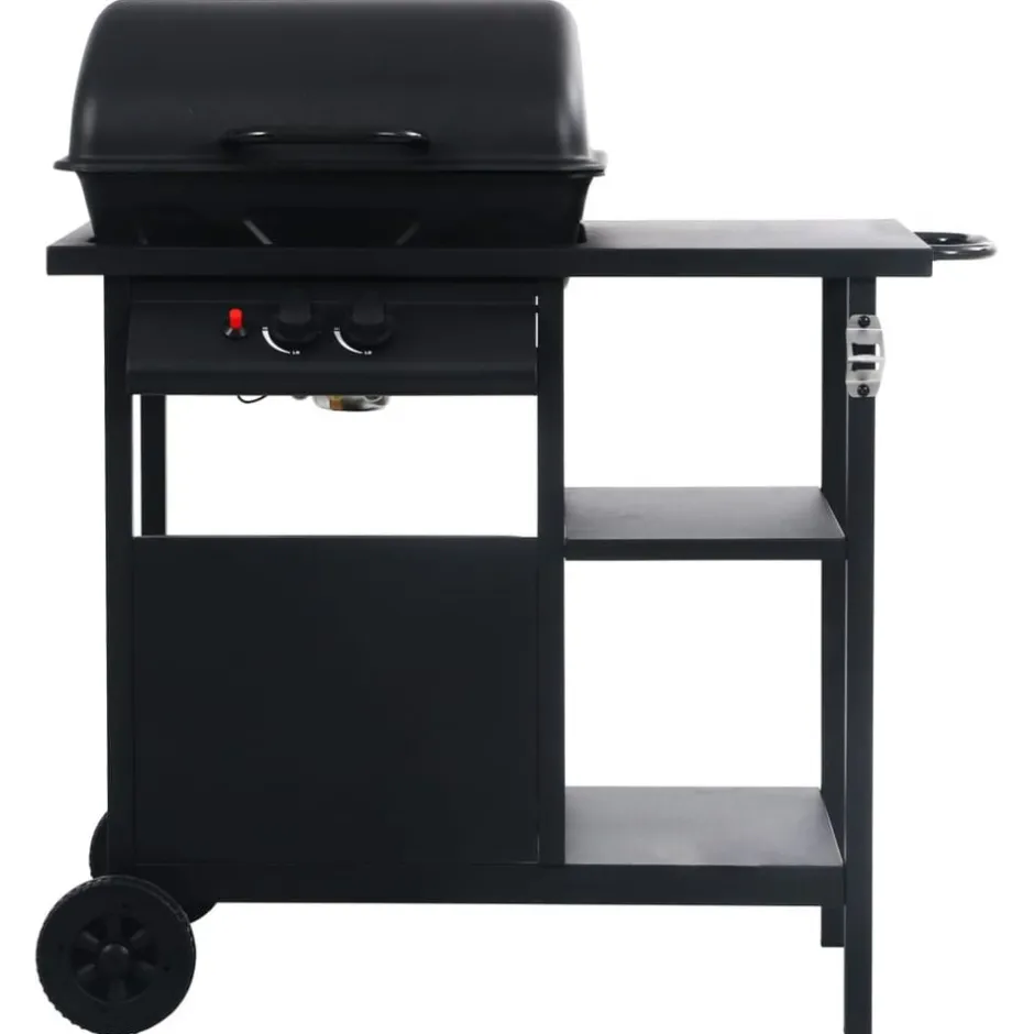 Outlet vidaXL Gasolgrill med sidobord i 3 nivåer Svart