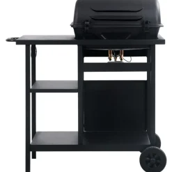 Outlet vidaXL Gasolgrill med sidobord i 3 nivåer Svart
