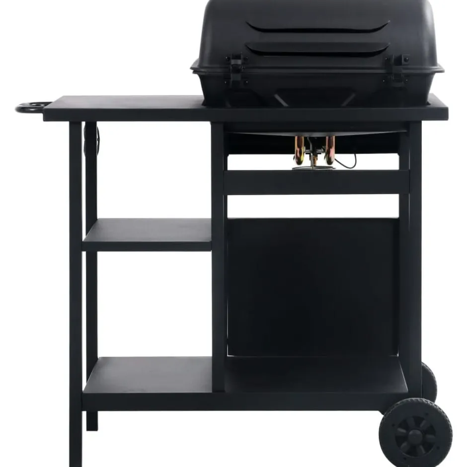 Outlet vidaXL Gasolgrill med sidobord i 3 nivåer Svart