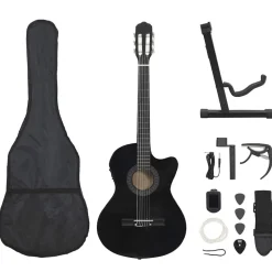 vidaXL Gitarr 12 delar med EQ-pedal 6 och strängar western svart