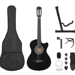 vidaXL Gitarr 12 delar med 6 strängar western svart 38"