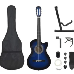 vidaXL Gitarr 12 delar med 6 strängar western blå 38"