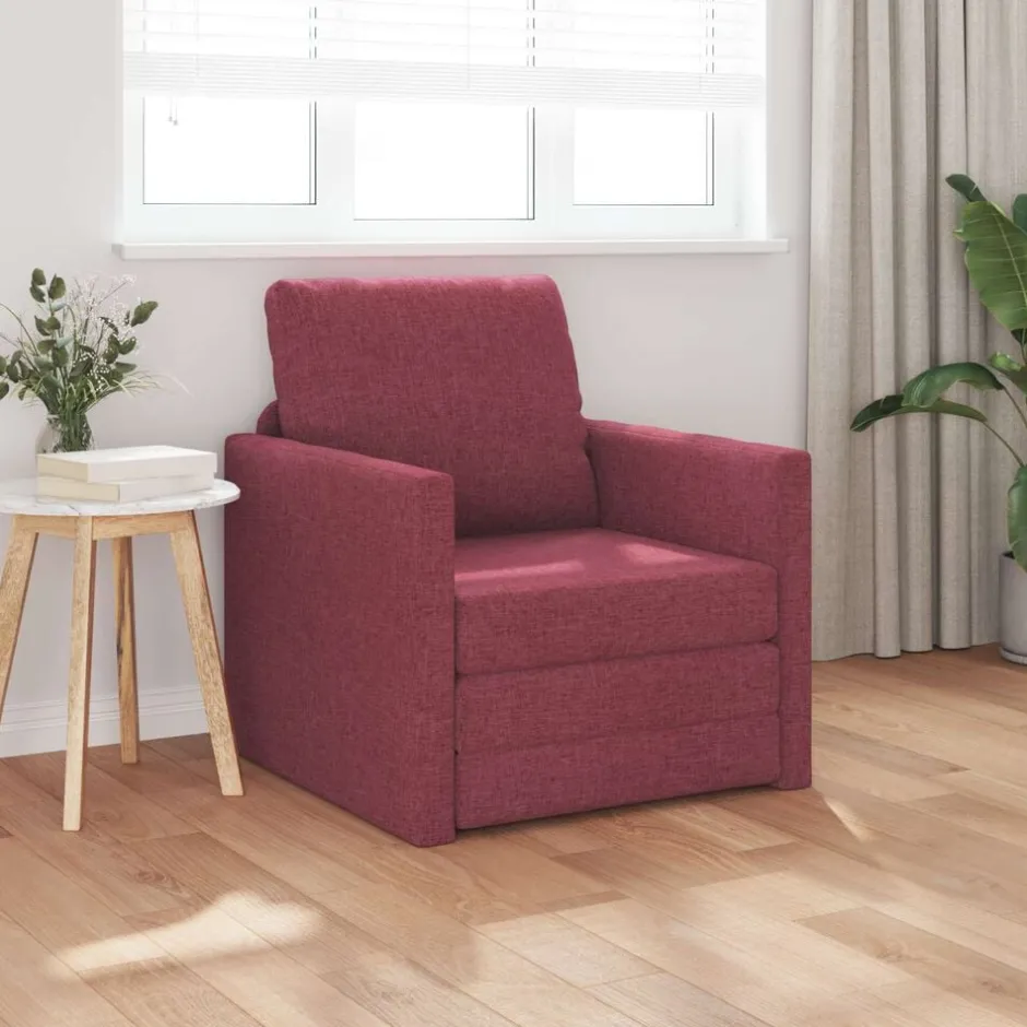 Outlet vidaXL Golvbäddsoffa 2-i-1 112x174x55 cm tyg Vinröd