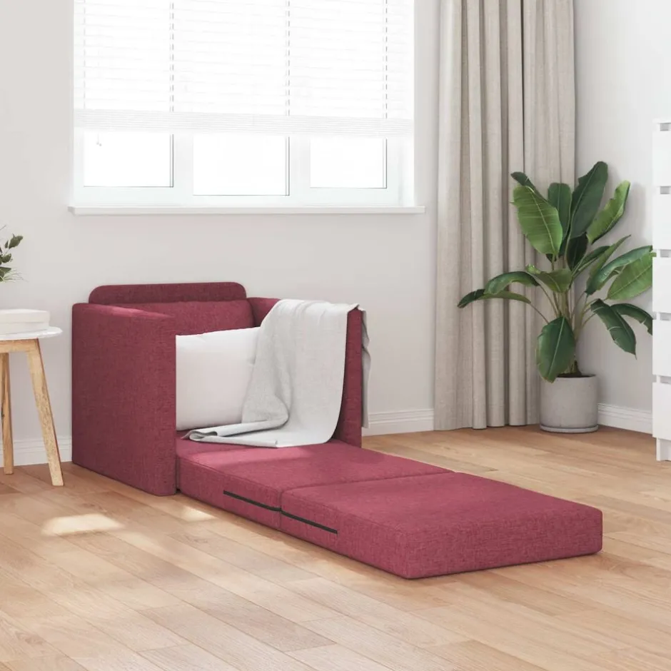 Outlet vidaXL Golvbäddsoffa 2-i-1 112x174x55 cm tyg Vinröd