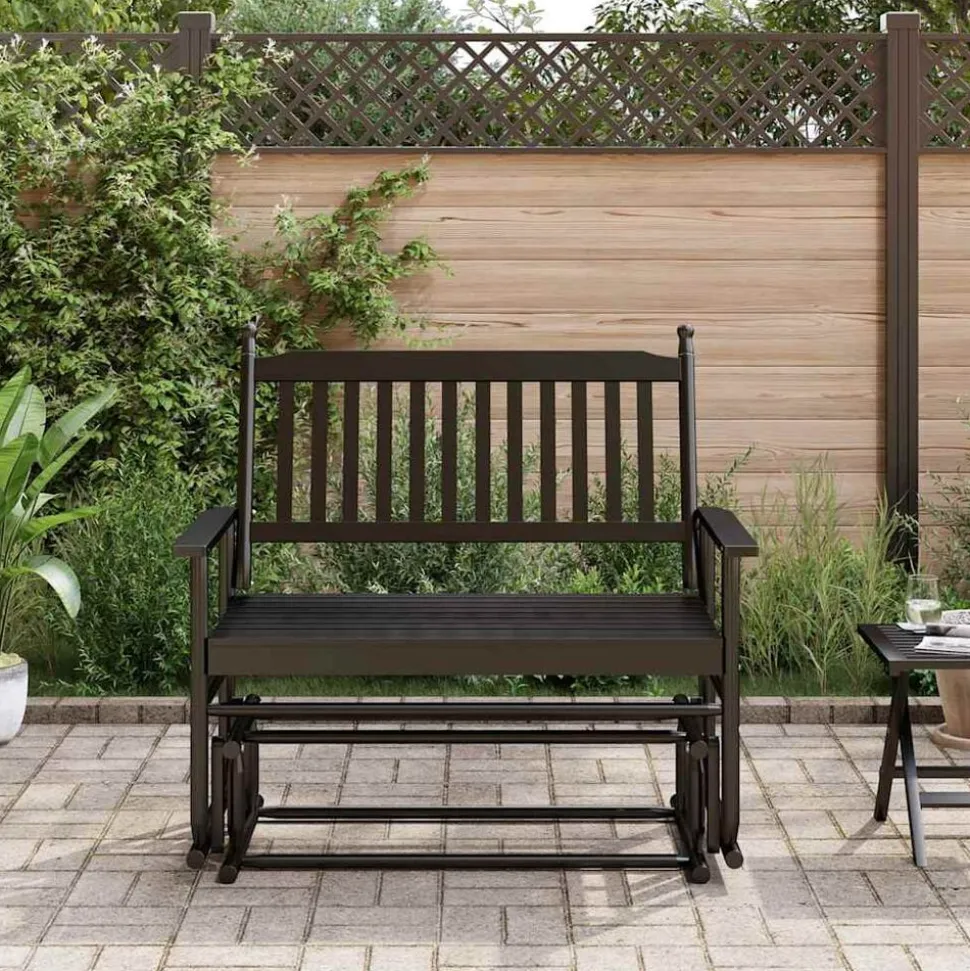 vidaXL Gungbänk svart 118x70x104,5 cm massivt poppelträ