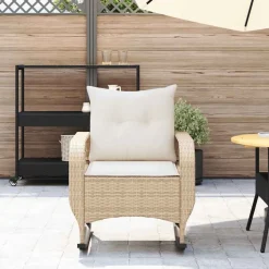 vidaXL Gungstol för trädgården med dynor beige konstrotting