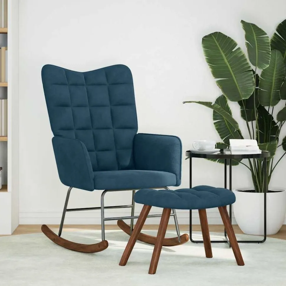 vidaXL Gungstol med pall blå sammet