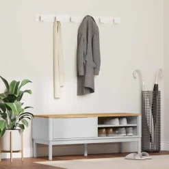 vidaXL Hallbänk med låda FLORO Vit 115 x 40 x 45 cm Massiv furu