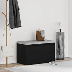vidaXL Hallbänk med låda Svart Ek 80 x 40 x 45 cm Konstruerat trä