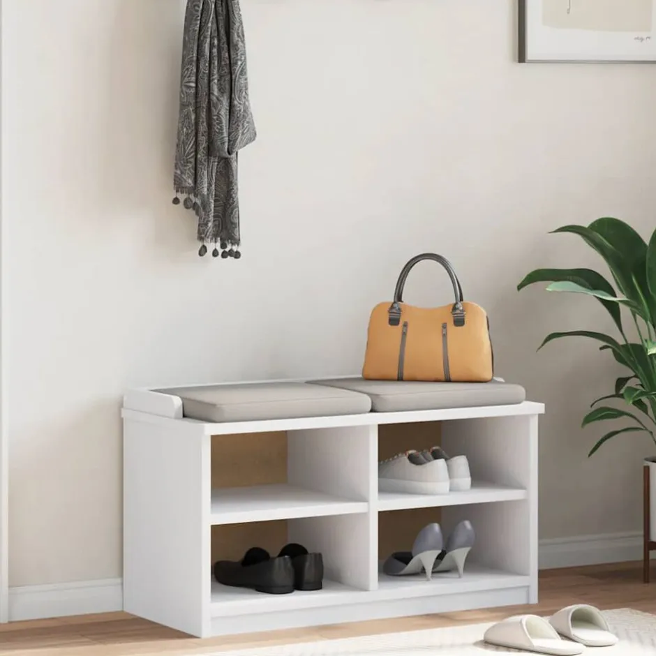 Best vidaXL Hallbänk SANDNES 87x40x50 cm massiv trä furu Vit