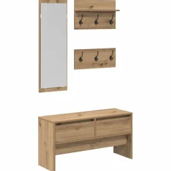 vidaXL Hallmöbelset med låda 4 pcs Artisan Ek Konstruerat trä