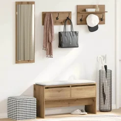 vidaXL Hallmöbelset med låda 4 pcs Artisan Ek Konstruerat trä