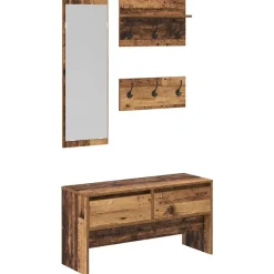 Hot vidaXL Hallmöbelset med låda 4 pcs Gammalt trä Konstruerat trä artisan ek