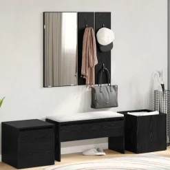 New vidaXL Hallmöbelset Väggmonterad med spegel 6 pcs Konstruerat trä Svart ek