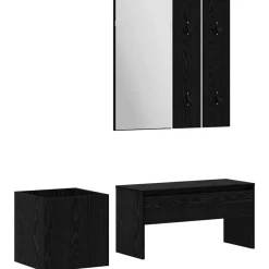 New vidaXL Hallmöbelset Väggmonterad med spegel 5 pcs Konstruerat trä Svart ek
