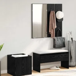 New vidaXL Hallmöbelset Väggmonterad med spegel 5 pcs Konstruerat trä Svart ek