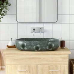 vidaXL Handfat blå oval 59x40x14 cm keramik