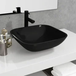 Clearance vidaXL Handfat glas 42x42x14 cm Svart