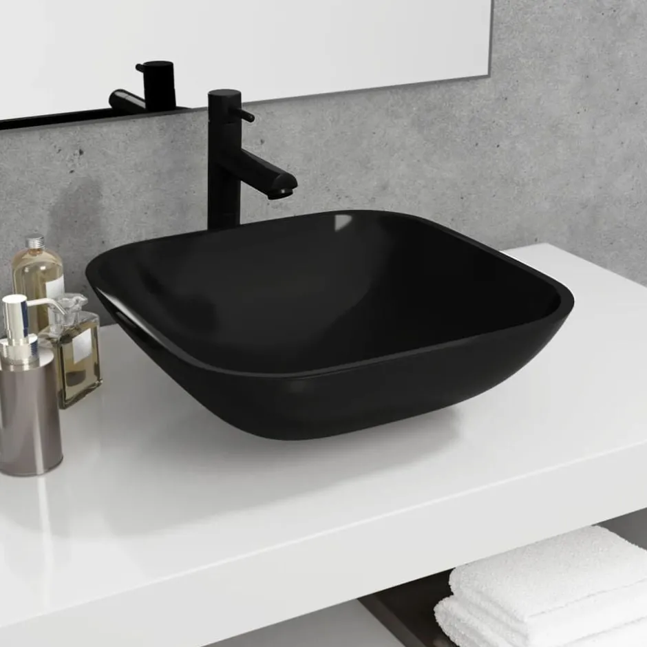 Clearance vidaXL Handfat glas 42x42x14 cm Svart