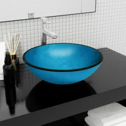 Hot vidaXL Handfat härdat glas 42x14 cm Blå