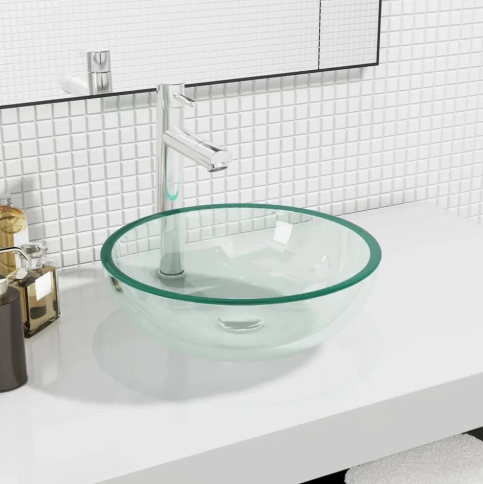 vidaXL Handfat härdat glas 35x12 cm transparent