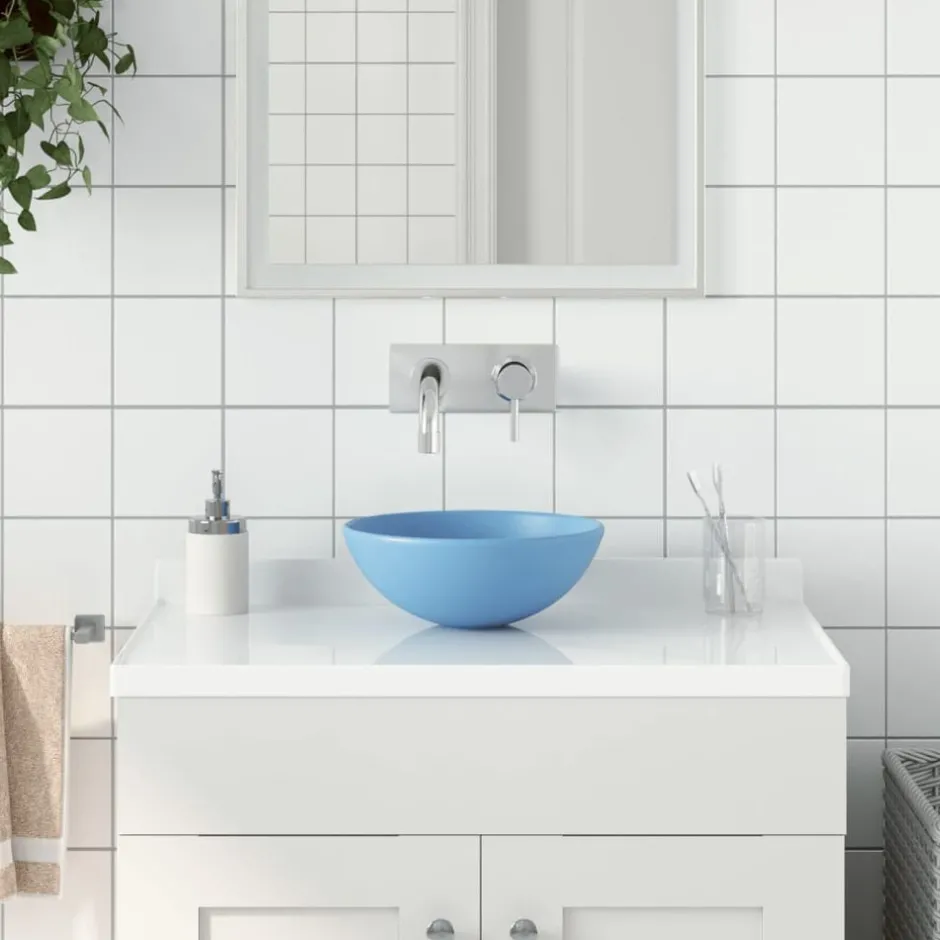 Outlet vidaXL Handfat keramik rund Ljusblå