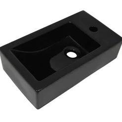 vidaXL Handfat med kranhål keramik rektangulär svart 46x25,5x12 cm