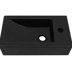 vidaXL Handfat med kranhål keramik rektangulär svart 46x25,5x12 cm