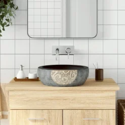 vidaXL Handfat svart och brun rund Φ41x14 cm keramik