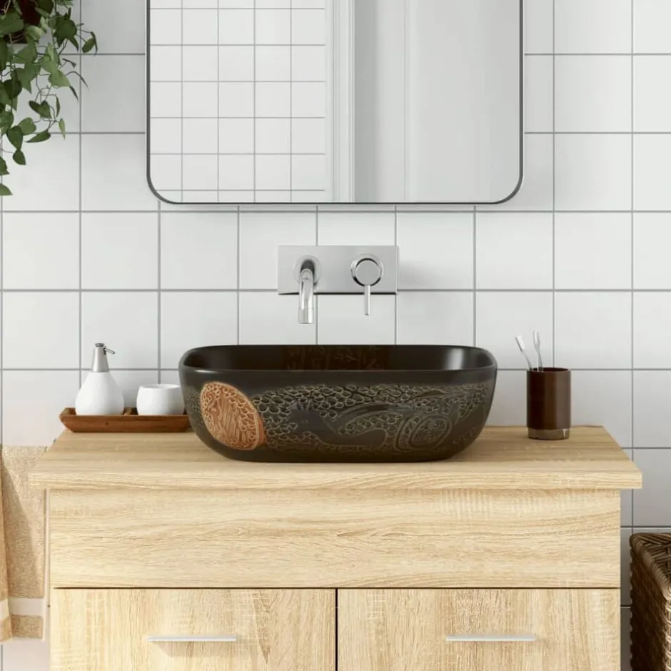 Sale vidaXL Handfat rektangulär 48x37,5x13,5 cm keramik Svart