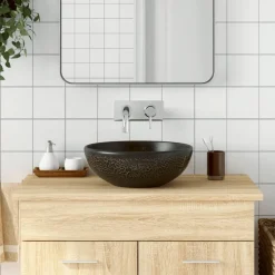 vidaXL Handfat svart rund Φ41x14 cm keramik